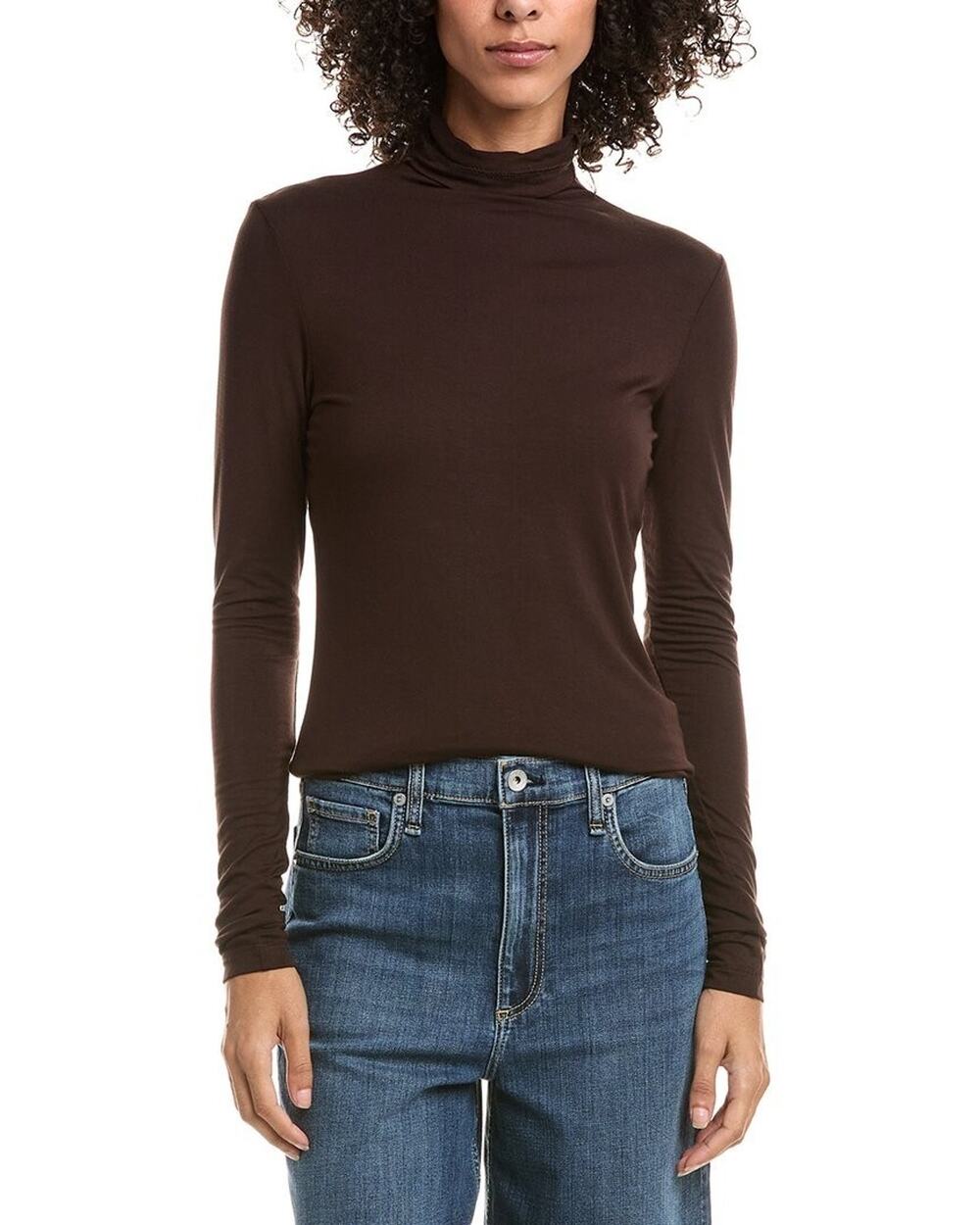 Anne Klein Top Womens Large Brown Turtleneck The Seamless Stretch Minimalist NWT